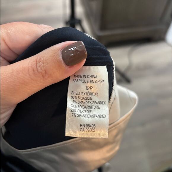 Theory Black Navy White Silk Colorblock Sleeveless Blouse Side Zip Small - Picture 7 of 7